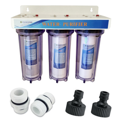 3 Stage 10" HMA Heavy Metal Reduction, Pond Dechlorinator Water Filter System with Hozelock Type Adapter