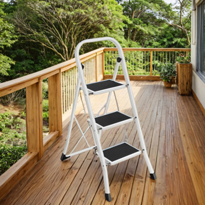 3-Step Folding Ladder with Safety Lock, White