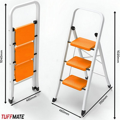 3 Step Folding Step Ladder Wide Treads TUFF MATE