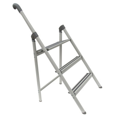 3 Step Folding Stepladder With Handle (Stool Aluminium Safety Compact DIY Non-Slip)