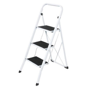 3 Step Ladder - Durable Steel Folding Ladder with Rubber Grip for DIY and Gardening, 150KG Max Capacity