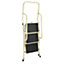 3 Step Safety Stepladder - Foldable Non-Slip Tread Ladder with Safety Handrails - Cream, Measures H135 x W55 x D67cm Open