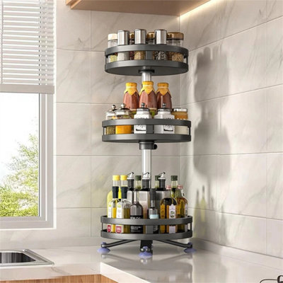 3 TIER 360 ROTATING SPICE RACK ORGANIZER METAL KITCHEN SEASONING JARS SHELF