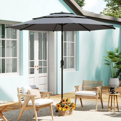 3-Tier 3M Parasol Garden Patio Umbrella with Push Button Tilting and Crank Sun Shade No Base