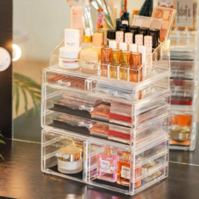 3 Tier 6 Drawers Detachable Stackable Clear Acrylic Makeup Organizer Display Case Container