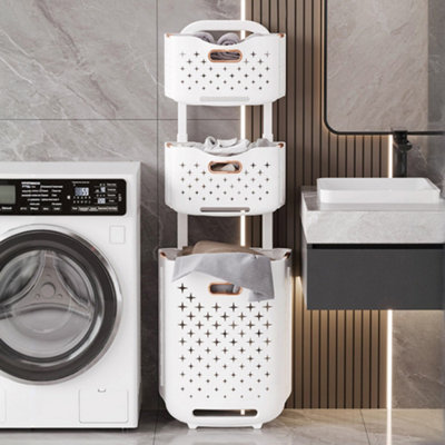 3-Tier ABS Foldable Freestanding Laundry Baskets with Casters