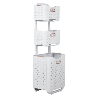 3-Tier ABS Foldable Freestanding Laundry Baskets with Casters