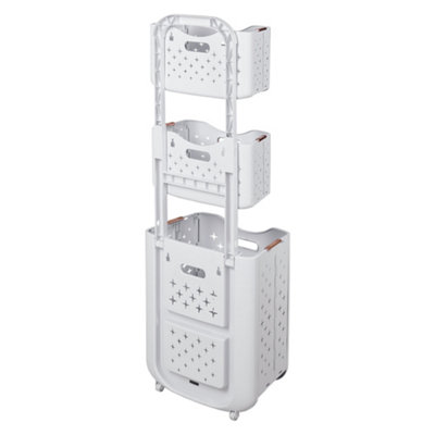 3-Tier ABS Foldable Freestanding Laundry Baskets with Casters