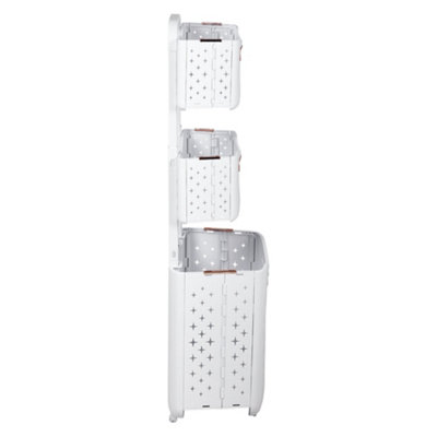3-Tier ABS Foldable Freestanding Laundry Baskets with Casters