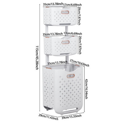 3-Tier ABS Foldable Freestanding Laundry Baskets with Casters