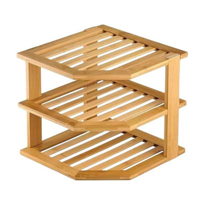 3 Tier Bamboo Kitchen Plate Rack 24x25cm Cupboard Organiser Shelf Storage