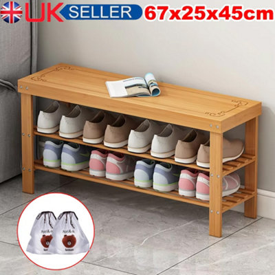 3 Tier Bamboo Shoe Rack Bench - Hallway Storage & Seating