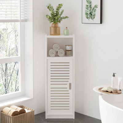3 Tier Bathroom Floor Cabinet, White Storage Cabinet with Door Free Standing Shelf Unit for Bathroom