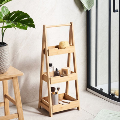3-Tier Bathroom Shelving Unit in Light Brown Bamboo with Raised Borders, 30 x 25 x 78 cm