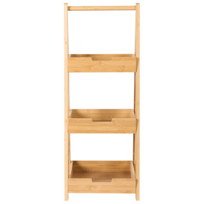 3-Tier Bathroom Shelving Unit in Light Brown Bamboo with Raised Borders, 30 x 25 x 78 cm