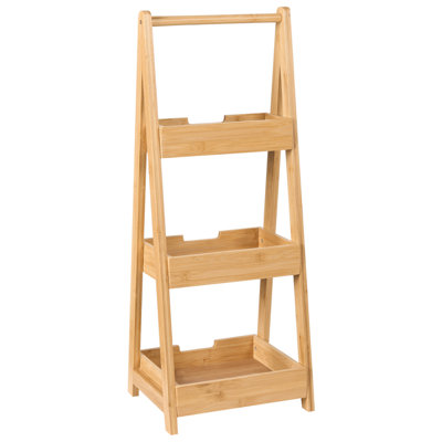 3-Tier Bathroom Shelving Unit in Light Brown Bamboo with Raised Borders, 30 x 25 x 78 cm