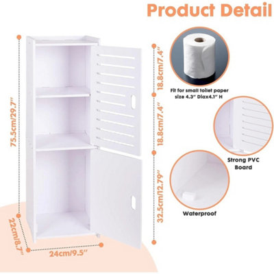 3-Tier Bathroom Storage Cabinet White Waterproof Freestanding