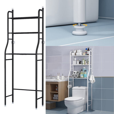 3 Tier Black Metal Bathroom Storage Organizer Shelf Over Toilet Rack Paper Roll Holder with 3 Hooks - 4