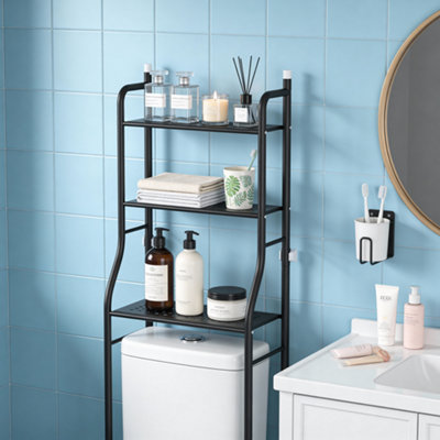 3 Tier Black Metal Bathroom Storage Organizer Shelf Over Toilet Rack ...