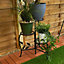 3 Tier Black Metal Plant Stand - Home or Garden Flower Pot Display with 3 Shelves & Green Leaf Design - H50 x W40 x D36cm