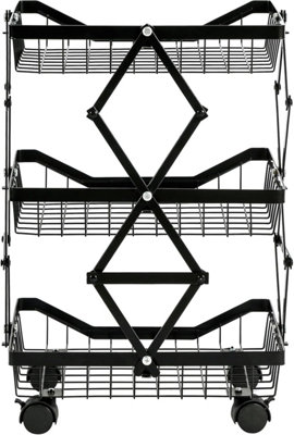 3 Tier Black Metal Rolling Storage Trolley Foldable, Stackable ...