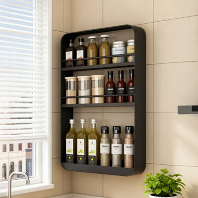 3-Tier Black Wall-Mounted Storage Rack for Kitchen or Bathroom, 40cm W ...