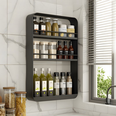 3-Tier Black Wall-Mounted Storage Rack for Kitchen or Bathroom, 40cm W ...
