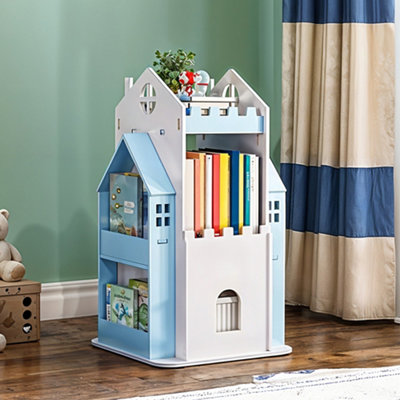3-Tier Blue Castle Kids Rotating Bookshelf