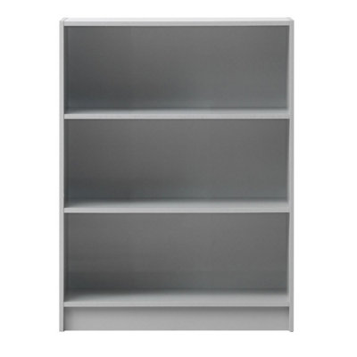 3 Tier Bookcase Wide Display Shelving Storage Unit Wood Furniture Grey