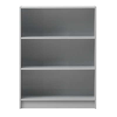 3 Tier Bookcase Wide Display Shelving Storage Unit Wood Furniture Light Grey