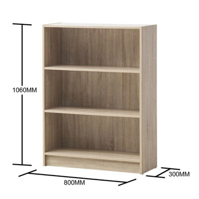 3 Tier Bookcase Wide Display Shelving Storage Unit Wood Furniture Sonoma Oak