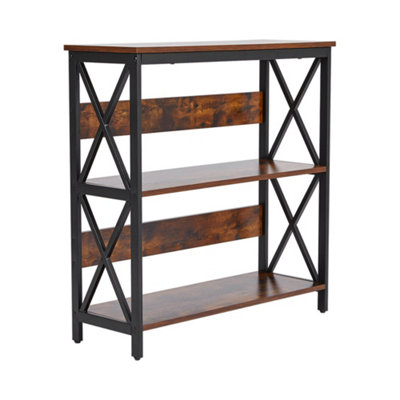 3 Tier Brown Industrial Narrow Console Table Sofa Couch Side Table with Storage Shelves for Entryway Hallway