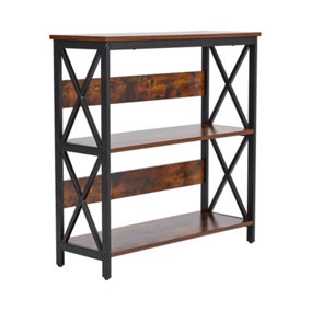 3 Tier Brown Industrial Narrow Console Table Sofa Couch Side Table with Storage Shelves for Entryway Hallway