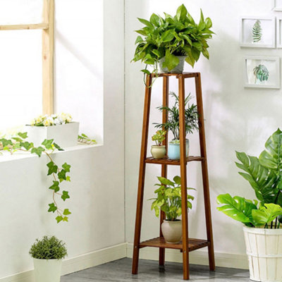 3 Tier Brown Vintage Tiered Indoor Plant Stand Solid Wood Display Shelf 100  cm