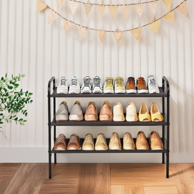 3-Tier Carbon Steel Shoe Rack in Brown 53cm H