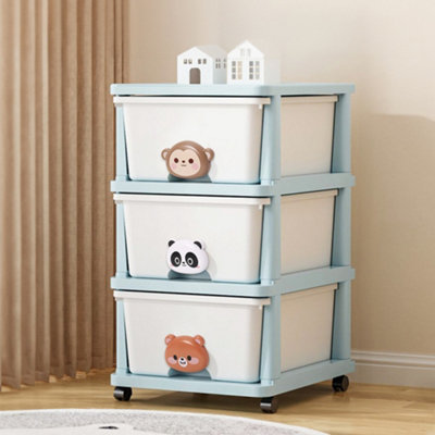 3 Tier Cartoon Animal Kids Toy Drawer Storage Organizer with Wheels