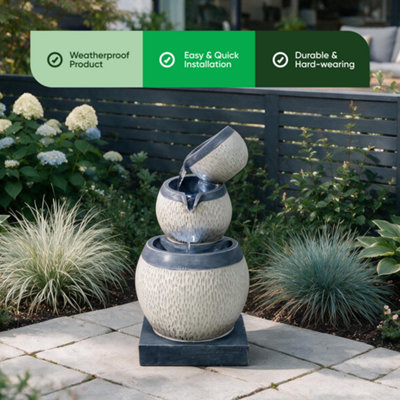 3-Tier Cascading Jar Solar Water Feature With Battery Backup