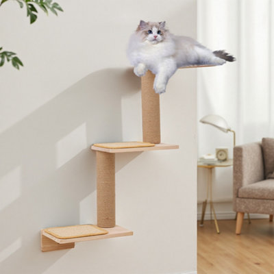Shop 3-Tier Cat Wall Shelf with Sisal Scratching Posts, 77.5cm W x 20 ...