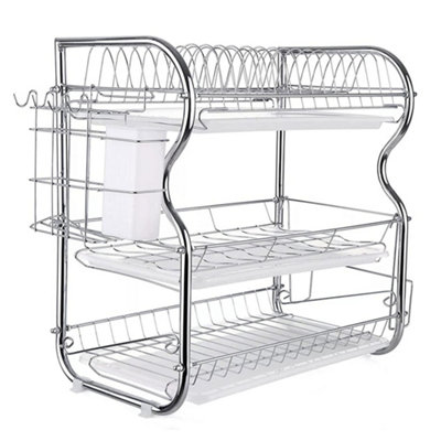 Premier Housewares 2-Tier Dish Drainer - Chrome/White