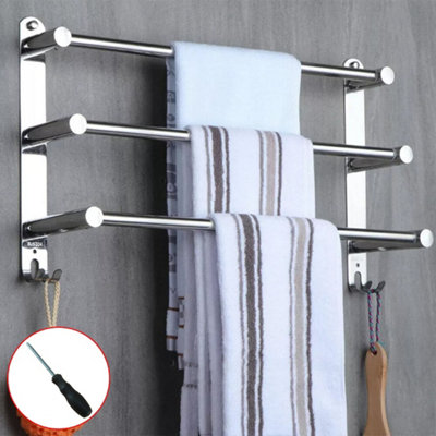 3-Tier Chrome Stainless Steel Wall Towel Rail Bathroom Kitchen
