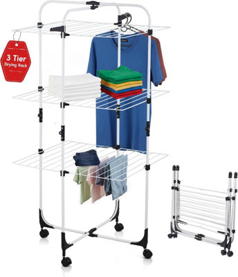3 Tier Clothes Airer Drying Rack White Foldable Laundry Clothes Horse ...