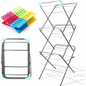 3-Tier Clothes Airer Rack with 20 Pegs & 12M Drying Space-Perfect for Indoor & Outdoor Drying