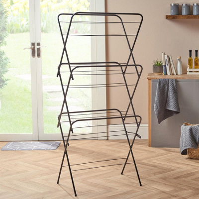 3 Tier Clothes Dryer Airer Foldable Clothing Rack Drying Horse 15m, Black