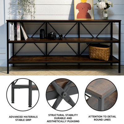 3-Tier Console Table with Storage Shelves and Open Shelves Narrow Sofa Table for Entryway Hallway