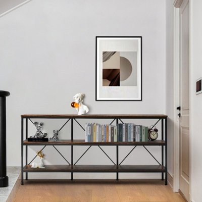 3-Tier Console Table with Storage Shelves and Open Shelves Narrow Table for Entryway