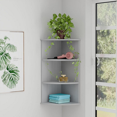3 TIER CORNER SHELF UNIT GREY FREESTANDING OR WALL MOUNTED STORAGE ...