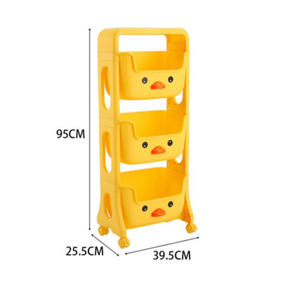 3 Tier Cute Yellow Duck Mobile Kids Toy Storage Rack Book Shelf Cart 950 mm