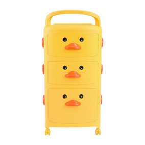 3 Tier Cute Yellow Duck Plastic Pull Out Drawer Storage Cabinet Cart with Wheels 870 mm (H)