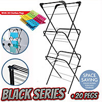 3 Tier Deluxe Foldable Airer 20 Pegs 14m Corner Hooks Clothes Dryer