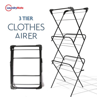 3 Tier Deluxe Foldable Airer 20 Pegs 14m Corner Hooks Clothes Dryer | DIY  at Bu0026Q